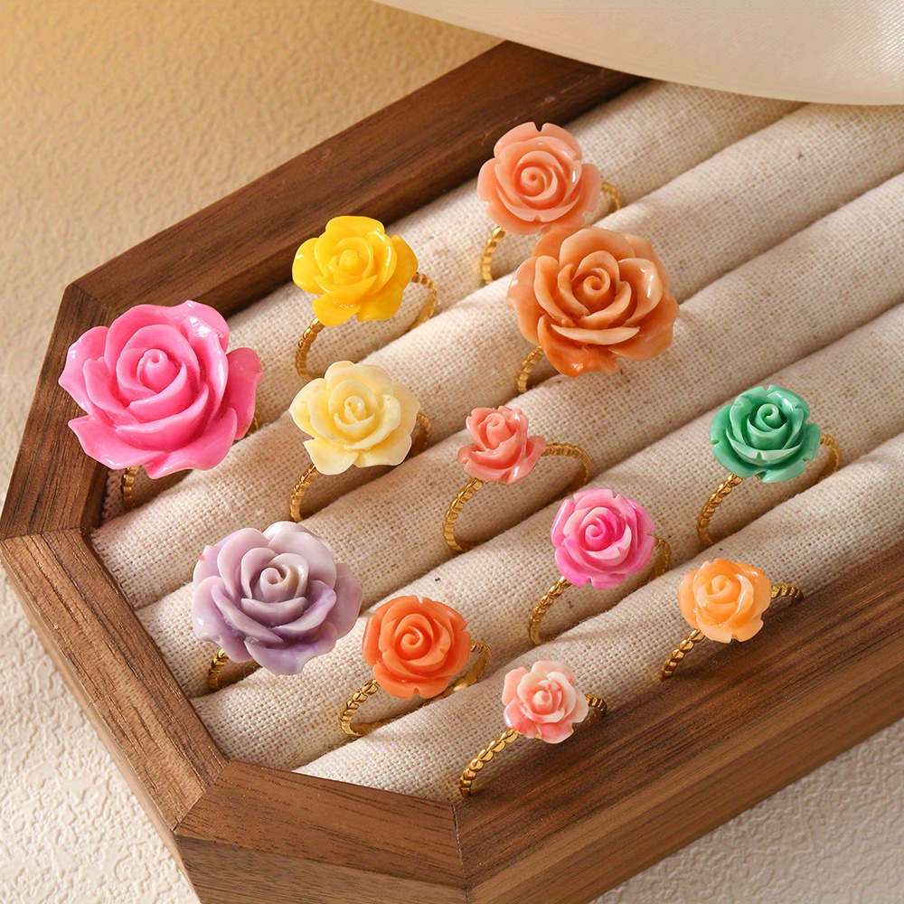 New Pink Embossed Flower Shell Pink Synthetic Rose Ring